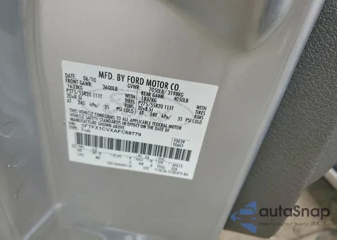 2010 Ford F150 Super Cab z USA, uszkodzony, nr VIN 1FTFX1CVXAFC68779